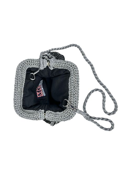 borsa donna piccola crochet  lurex nero e argento MC2 Saint Barth | CROCHET POUCH NLUREX 00 SILVER EMB